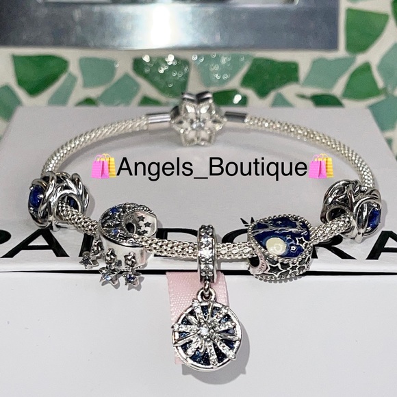 New Pandora Wire Mesh Snowflake Clasp Bracelet With 5 Charms - Picture 5 of 6